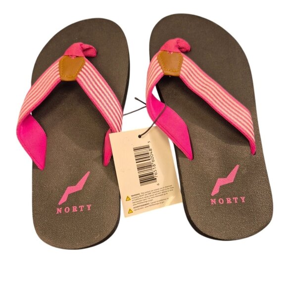Norty Womens Flip-Flops Size 6 Pink Striped Casual Summer Sandals - Picture 1 of 4